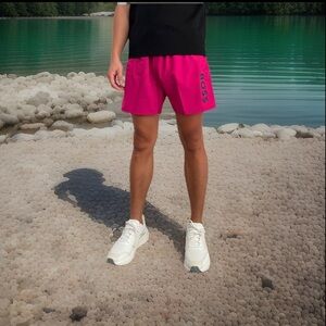 HUGO BOSS Bright Pink Black Band Vertical BOSS Mesh Lining Starfish Swim Short